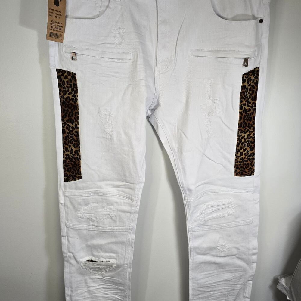Makobi M1782 Ripped & Repair Jeans in white NWT size 42×32
